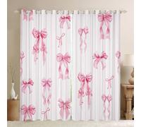 Homewish Rideau Occultant 140x175 cm Ruban Rose Bowknot, Rideau Princesse Satin Bow, Rideaux Voilage Kawaii Coquette, Voilage Fenetre Rayures Roses Rêveuses pour Chambre Salon