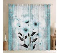 Homewish Rideau Occultant 140x175 cm Turquoise Daisy Fleur,Rideau Fleur de Printemps,Rideaux Voilage Peinture À l'huile Abstraite Aquarelle Floral Rustic Farmhouse,Design Bleu Gris Ombre