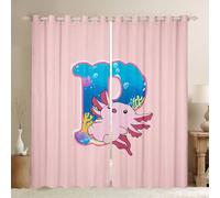 Homewish Rideau Occultant 140x245 cm Alphabet, Rideau Axolotl, Rideaux Voilage A-Z Lettre Filles Mignons Animaux Salamandre Rose, Voilage Fenetre Dessin Dessiné P Kawaii pour Chambre Salon