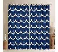 Homewish Rideau Occultant 140x245 cm Ancre de Mer Bleue,Rideau Côtière,Rideaux Voilage Décor Océanique Moderne,Voilage Fenetre pour Garçons Filles Adultes Ancres Vintage pour Chambre Salon