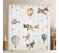 Homewish Rideau Occultant 140x245 cm Avion À Hélice Mignon,Rideau Avion de Dessin Animé,Rideaux Voilage Enfants Garçons Enfants FilAdultes Ballon À Air Chaud,Voilage Fenetre Imprimer Étoile