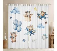 Homewish Rideau Occultant 140x245 cm Avion de Dessin Animé,Rideau Avion D'Hélice d'avion d'ours Mignon,Rideaux Voilage Enfants Garçons FilAdultes Animaux D'Oiseau Adorables Ballon Star Cloud