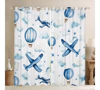 Homewish Rideau Occultant 140x245 cm Avion de Dessin Animé,Rideau Garçons Ballon À Air Chaud Rêveux,Rideaux Voilage Nuages Bleus Blancs,Voilage Fenetre Enfants FilAdultes Avion Star Print pour Chambre