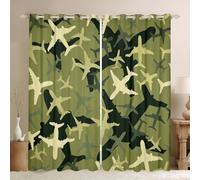 Homewish Rideau Occultant 140x245 cm Avion Vert,Rideau Avion de Camouflage,Rideaux Voilage Camouflage Militaire,Voilage Fenetre Avions de Chasse de L'Armée Des Garçons et Des Filles pour Chambre Salon