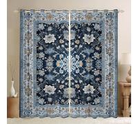 Homewish Rideau Occultant 140x245 cm Bleu Marin Floral,Rideau Fleur Vintage Boho,Rideaux Voilage pour Enfants Adultes Fleurs de Chalet de Ferme,Voilage Fenetre Esthétique Rétro pour Chambre Salon