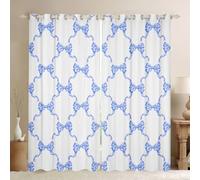 Homewish Rideau Occultant 140x245 cm Bowknot Bleu Filles Mignonnes À Échecs, Rideau Ruban Enfants Arc, Rideaux Voilage La Princesse Kawaii, Voilage Fenetre Femmes pour Chambre Salon