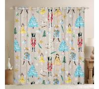 Homewish Rideau Occultant 140x245 cm Casque-Noix de Noël pour Enfants, Rideau Princesse de Ballette Rêveuse, Rideaux Voilage Arbre de Noël de Carousel, Voilage Fenetre Beige pour Chambre Salon