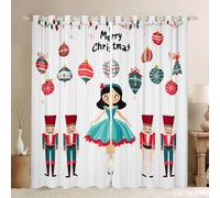 Homewish Rideau Occultant 140x245 cm Casque-Noix de Noël,Rideau Ballerine Mignonne de Ballet,Rideaux Voilage Enfants Filles Décorations de Lumières de Noël,Voilage Fenetre Princesse pour Chambre Salon