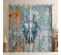 Homewish Rideau Occultant 140x245 cm Chevalier, Rideau Peinture À l'huile Épée, Rideaux Voilage Soldat Médiéval Bleu Rustique, Voilage Fenetre Peinture de Fleurs Rétro pour Chambre Salon