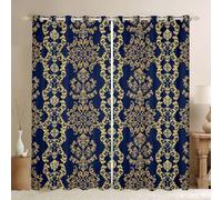 Homewish Rideau Occultant 140x245 cm Damassé Bleu Rideau Floral Boho Victorien Rideaux Voilage Motif Damas Style Européen Gothique Voilage Fenetre Bohémien Vintage pour Chambre Salon