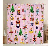 Homewish Rideau Occultant 140x245 cm Enfants Casque-Noix Ornaments de Noël,Rideau Adolescent Fille Casque-Noix,Rideaux Voilage Arbre de Noël Carousel Filles Princesse Ballet Mouse King pour Chambre