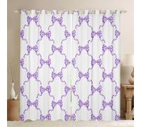 Homewish Rideau Occultant 140x245 cm Enfants Violet Ruban Arc Kawaii, Rideau Bowknot Checkered Filles, Rideaux Voilage Jolie Princesse, Voilage Fenetre Femmes pour Chambre Salon