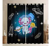Homewish Rideau Occultant 140x245 cm Espace,Rideau Salamandre,Rideaux Voilage Enfants Garçons Filles Axolotl Planet Rocket Meteor Casque Étoiles Imprimer Mignon Animal Dessin Animé pour Chambre Salon