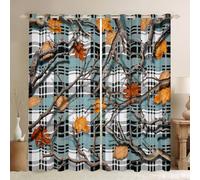 Homewish Rideau Occultant 140x245 cm Feuilles de Branche d'arbre de Bois, Rideau Camo Rétro, Rideaux Voilage Grille Bleue de Buffalo Plaid, Voilage Fenetre Pays Rustique pour Chambre Salon