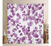 Homewish Rideau Occultant 140x245 cm Feuilles D'Eucalyptus Violet, Rideau Feuilles Botaniques, Rideaux Voilage Aquarelle Eucalyptus, Voilage Fenetre Feuilles et Branches pour Chambre Salon