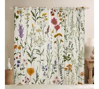 Homewish Rideau Occultant 140x245 cm Fleur Sauvage, Rideau Floral Botanique, Rideaux Voilage Feuilles de Fleur D'Aquarelle, Voilage Fenetre Feuilles Vertes de Sage Décoratives pour Chambre Salon