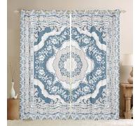 Homewish Rideau Occultant 140x245 cm Floral Bleu Clair Blanc,Rideau Fleur Vintage,Rideaux Voilage pour Enfants Adultes Boho Fleurs Esthétiques,Voilage Fenetre Chalet de Ferme pour Chambre Salon
