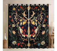 Homewish Rideau Occultant 140x245 cm Halloween Boho Moth, Rideau Nature Gothique, Rideaux Voilage Boho Exotique Vintage Floral Noir, Voilage Fenetre Ciel Étoilé pour Chambre Salon