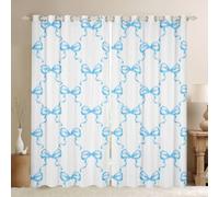 Homewish Rideau Occultant 140x245 cm Kawaii Filles Arc Ruban À Échecs Bleu, Rideau Princesse Bowknot, Rideaux Voilage Enfants Mignons, Voilage Fenetre Femmes pour Chambre Salon