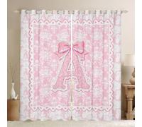 Homewish Rideau Occultant 140x245 cm Lettre Initiale Rose A Bowknot Dentelle,Rideau Fleurs D'Alphabet Arc,Rideaux Voilage Love Hearts Filles Enfant Coquette,Voilage Fenetre Femmes Princesse