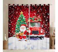 Homewish Rideau Occultant 140x245 cm Noël,Rideau Camion de Joyeuxnoël,Rideaux Voilage Décor de Grille Vintage,Voilage Fenetre Enfants Garçons Filles Adultes Ferme de Noël Rustique pour Chambre Salon