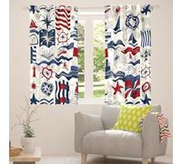Homewish Rideau Occultant 140x245 cm Phare,Rideau Vintage,Rideaux Voilage Océan Côtier,Voilage Fenetre pour Garçons Filles Adultes Rouge et Bleu Boussole Voilier pour Chambre Salon