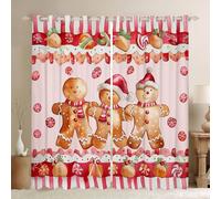 Homewish Rideau Occultant 140x245 cm Rouge de Noël, Rideau Pain D'Épicerie Mignon, Rideaux Voilage Homme de Pain D'Épicerie de Noël, Voilage Fenetre Grue de Bonbons Festifs pour Chambre Salon