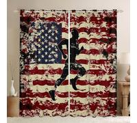Homewish Rideau Occultant 140x245 cm Sports À Thème,Rideau Joueur de Sport,Rideaux Voilage Drapeau Américain,Voilage Fenetre pour Garçons Filles Adultes Vintage Rouge et Bleu pour Chambre Salon