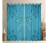Homewish Rideau Occultant 140x245 cm Teal Bleu Bowknot, Rideau Gothique Simple Bow Node, Rideaux Voilage Vintage Ruban Bowknot Floral, Voilage Fenetre Fleur Victorienne pour Chambre Salon