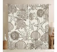 Homewish Rideau Occultant 140x245 cm Thème Côtier, Rideau Animaux Marins Mignons, Rideaux Voilage Monde sous-Marin de Dessin Animé, Voilage Fenetre Esquisses d'animaux de Mer pour Chambre Salon