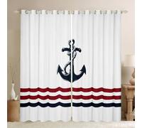 Homewish Rideau Occultant 140x245 cm Thème,Rideau Ancre Côtière,Rideaux Voilage Ancres Vintage,Voilage Fenetre pour Garçons Filles Adultes Modernes Rouge Bleu pour Chambre Salon
