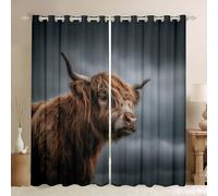 Homewish Rideau Occultant 140x245 cm Vache des Highlands,Rideau Boîteau Brun,Rideaux Voilage Nature Animal Sauvage,Voilage Fenetre Faune Sauvage Rustique pour Chambre Salon