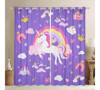 Homewish Rideau Occultant 140x245 cm Violet Unicorn,Rideau Filles Princess Unicorn,Rideaux Voilage Enfants Child Dessin Animé Castle,Voilage Fenetre Enfants Fleurs Petal Galaxy Heart Motif