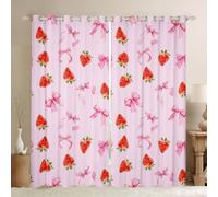 Homewish Rideau Occultant 140x260 cm Arc de Fraise,Rideau Princesse Bowknot,Rideaux Voilage Fruit D'Aquarelle,Voilage Fenetre Arc de Fruits Kawaii pour Chambre Salon
