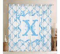 Homewish Rideau Occultant 140x260 cm Bleu Coquette Bow,Rideau la Lettre Initiale X de la Fille Adolescente,Rideaux Voilage Mignon Bow Preppy,Voilage Fenetre Coquette Alphabet À la Mode pour Chambre