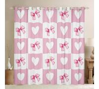Homewish Rideau Occultant 140x260 cm Bow Rose,Rideau Coquette Bowknot,Rideaux Voilage Filles Princesse Rêveuse Style,Voilage Fenetre Bow Tie Amour Cœur Grille pour Chambre Salon