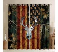 Homewish Rideau Occultant 140x260 cm Camo,Rideau Camouflage de Cerf de Bois de Pays,Rideaux Voilage Branches de Chêne de Conifère de Nature,Voilage Fenetre Chasseur de Faune Rustique pour Chambre
