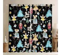 Homewish Rideau Occultant 140x260 cm Casque-Noix de Noël pour Enfants, Rideau Princesse de Ballette de Rêve, Rideaux Voilage Arbre de Noël de Carousel, Voilage Fenetre Noir pour Chambre Salon