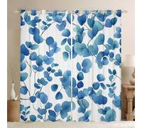 Homewish Rideau Occultant 140x260 cm Feuilles D'Eucalyptus Bleu, Rideau Feuilles Botaniques, Rideaux Voilage Aquarelle Eucalyptus, Voilage Fenetre Feuilles et Branches pour Chambre Salon