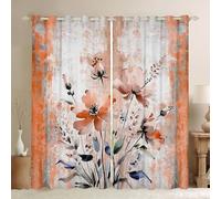 Homewish Rideau Occultant 140x260 cm Fleurs Florales Oranges,Rideau Fleur de Printemps,Rideaux Voilage Peinture À l'huile Abstraite Aquarelle Floral Rustic Farmhouse,Ombre Orange Gris Design