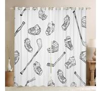 Homewish Rideau Occultant 140x260 cm Hockey sur Glace,Rideau Dessiné À la Main Blanc et Noir,Rideaux Voilage Sports de Balle de Garçons,Voilage Fenetre pour Garçons Filles Hockey À Thème pour Chambre