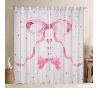 Homewish Rideau Occultant 140x260 cm Kawaii Bow Filles,Rideau Rose Bowknot Coquette Décor,Rideaux Voilage Filles Amour Cœur Étoiles,Voilage Fenetre Aquarelle Princesse Esthétique pour Chambre Salon