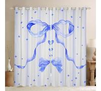 Homewish Rideau Occultant 140x260 cm Kawaii Bow Girls,Rideau Blue Bowknot Coquette Decor,Rideaux Voilage Filles Amour Cœur Étoiles,Voilage Fenetre Aquarelle Princesse Esthétique pour Chambre Salon