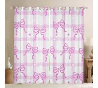 Homewish Rideau Occultant 140x260 cm Kawaii Bowknot,Rideau Hot Rose Coquette Bow,Rideaux Voilage Filles Buffalo Plaid en Forme de Cœur,Voilage Fenetre Princesse Rêveuse Esthétique pour Chambre Salon