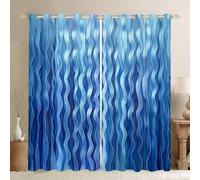 Homewish Rideau Occultant 140x260 cm Ligne Ondulée Bleue, Rideau Gradient Rayé Marine, Rideaux Voilage Ligne Abstraite Bleue de Mer, Voilage Fenetre Géométrie Géométrique Rayée pour Chambre Salon