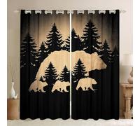 Homewish Rideau Occultant 140x260 cm Modèle d'ours Noir, Rideau Thème Rustique de Bois, Rideaux Voilage Retro Cabin Lodge, Voilage Fenetre Chasse Au Pays pour Chambre Salon