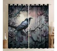 Homewish Rideau Occultant 140x260 cm Noir Gothic Raven,Rideau Thème d'horreur d'halloween,Rideaux Voilage Vintage Rose Bird Animal,Voilage Fenetre Halloween Crow Jungle Wildlife Plants pour Chambre