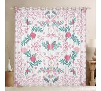 Homewish Rideau Occultant 140x260 cm Rose Floral,Rideau Rose Arc,Rideaux Voilage Nœud d'arc Bohème,Voilage Fenetre Aquarelle Nœud d'arc Coquette Princesse Arcs Esthétique Botanique pour Chambre Salon