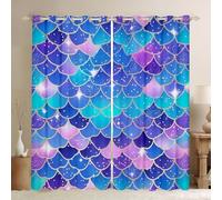 Homewish Rideau Occultant 140x260 cm Sirène Colorée, Rideau Queue de Sirène Bleue Pourpre, Rideaux Voilage Écailles de Poissons Océaniques, Voilage Fenetre Sparkle Teal Violet pour Chambre Salon