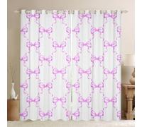 Homewish Rideau Occultant 140x260 cm Violet Bowknot Checkered Enfants Mignons, Rideau Filles de l'arc de Ruban, Rideaux Voilage La Princesse Kawaii, Voilage Fenetre Femmes pour Chambre Salon